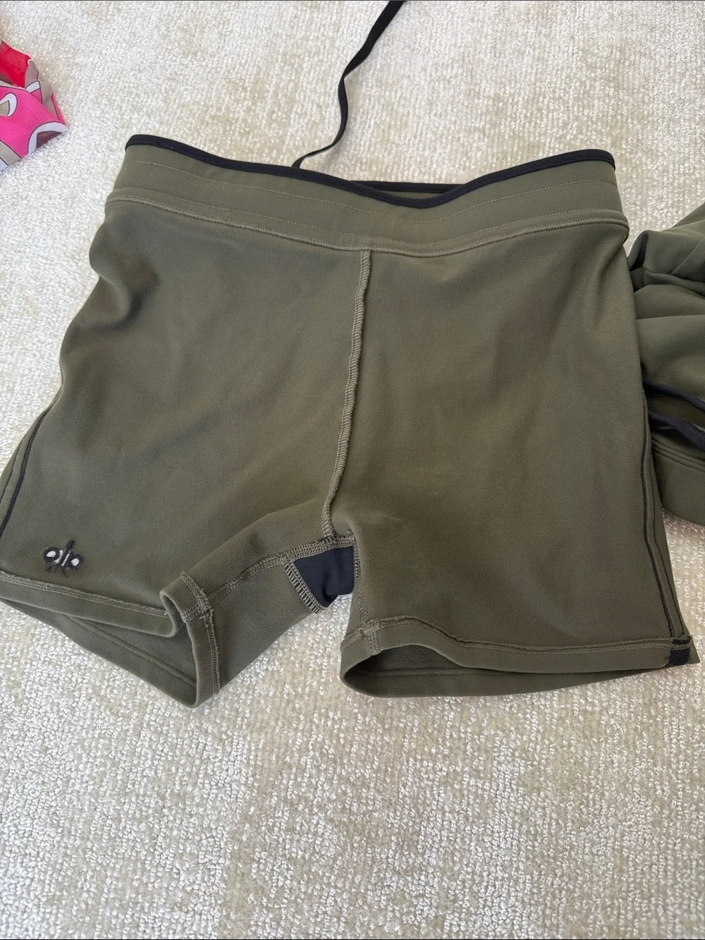 ALO Yoga Kids Olive Green Shorts with Black Trim